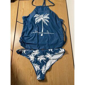 B6 New Women’s Tropical 🌴 Palm Tree 🏝️ Print 2Pc Tankini set size 4XL